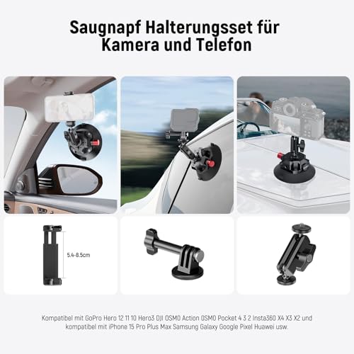 NEEWER CA105 Saugnapf-Kamerahalterung 114 mm, Kugelkopf Magic Arm, 360° drehbar, kompatibel mit GoPro, DJI, Insta360, iPhone & Samsung