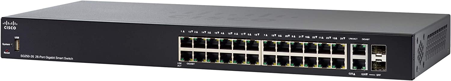 Cisco SG250-26 (24-Gigabit- und 2-Gigabit-Kupfer/SFP-Combo) Gigabit-Smart Switch mit 26 Ports (SG250-26-K9-EU)