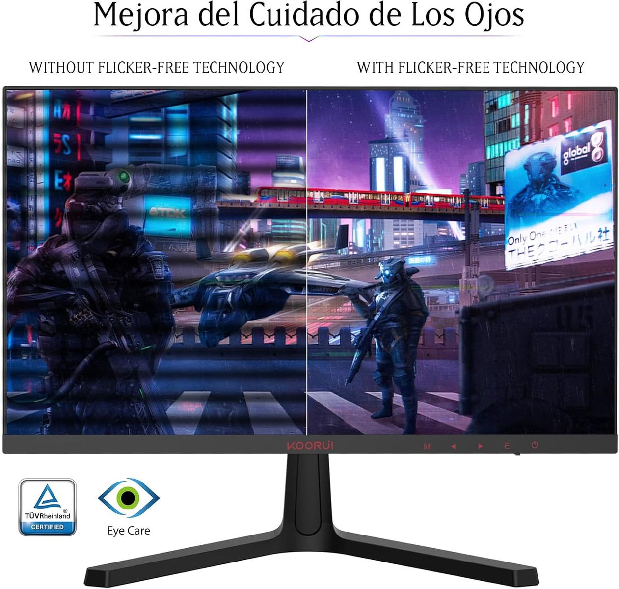 KOORUI Gaming Monitor 24 Zoll - FHD PC Bildschirm VA 165Hz 1ms Monitor 144hz, AdaptiveSync Technology, DCI-P3 85%, 2 x HDMI, DP Neigbar, Schwarz