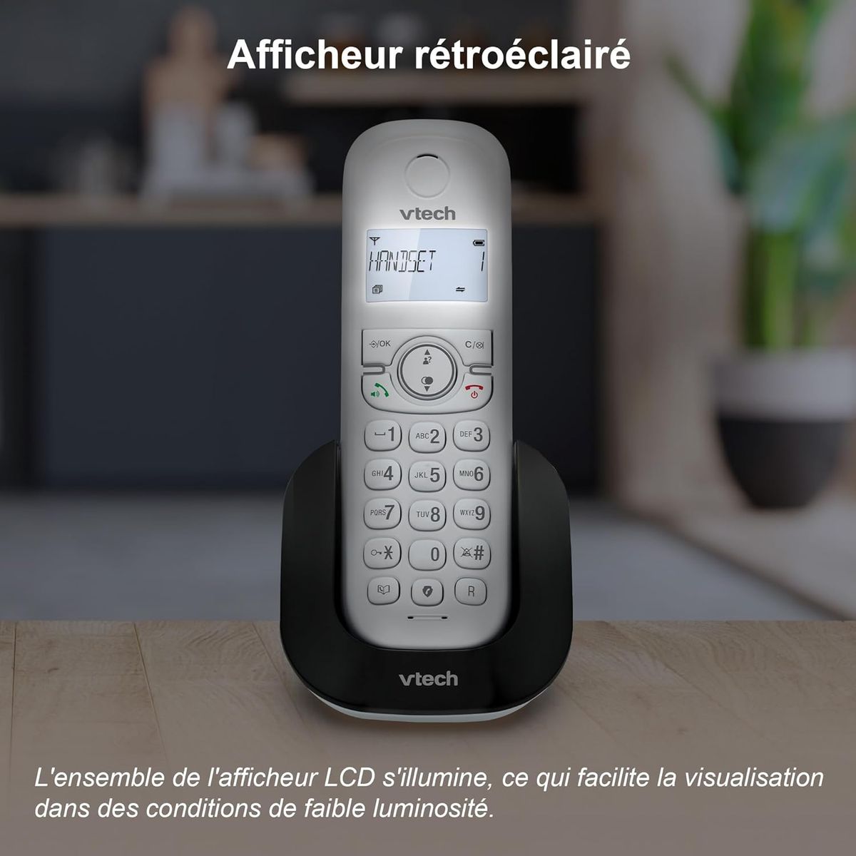 VTech CS1500 Schnurloses DECT-Telefon mit Anrufsperre, Anrufer-ID/Anklopfen, Freisprecheinrichtung, beleuchtetem Display und Tastatur
