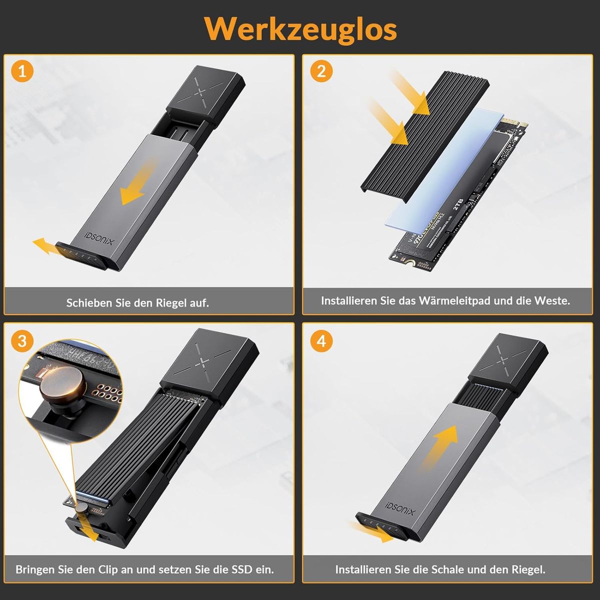 iDsonix M.2 [NVMe & SATA] SSD Gehäuse Adapter [Werkzeugfrei][Aluminium], NVMe zu USB 3.2 Gen 2 10Gbps, M.2 zu USB A&C Unterstützt M-Key/B+M Key, mit UASP Trim für 2230/2242/2260/2280 SSD Gris