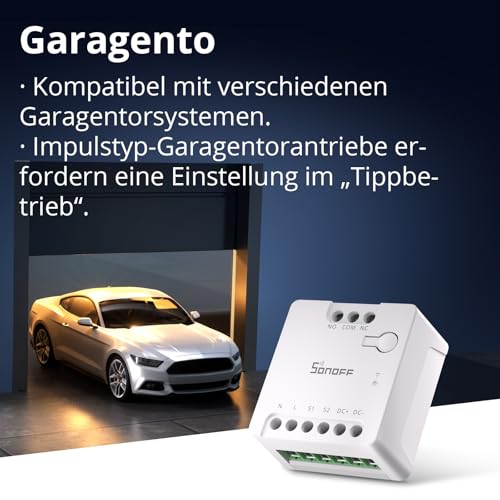 Sonoff MINI-D Smart Switch Trockenkontakt, 2,4 GHz WLAN, Matter-kompatibel, 8W Ausgang, 12–48V DC & 110–240V AC, für Garagentore & Zugangssysteme