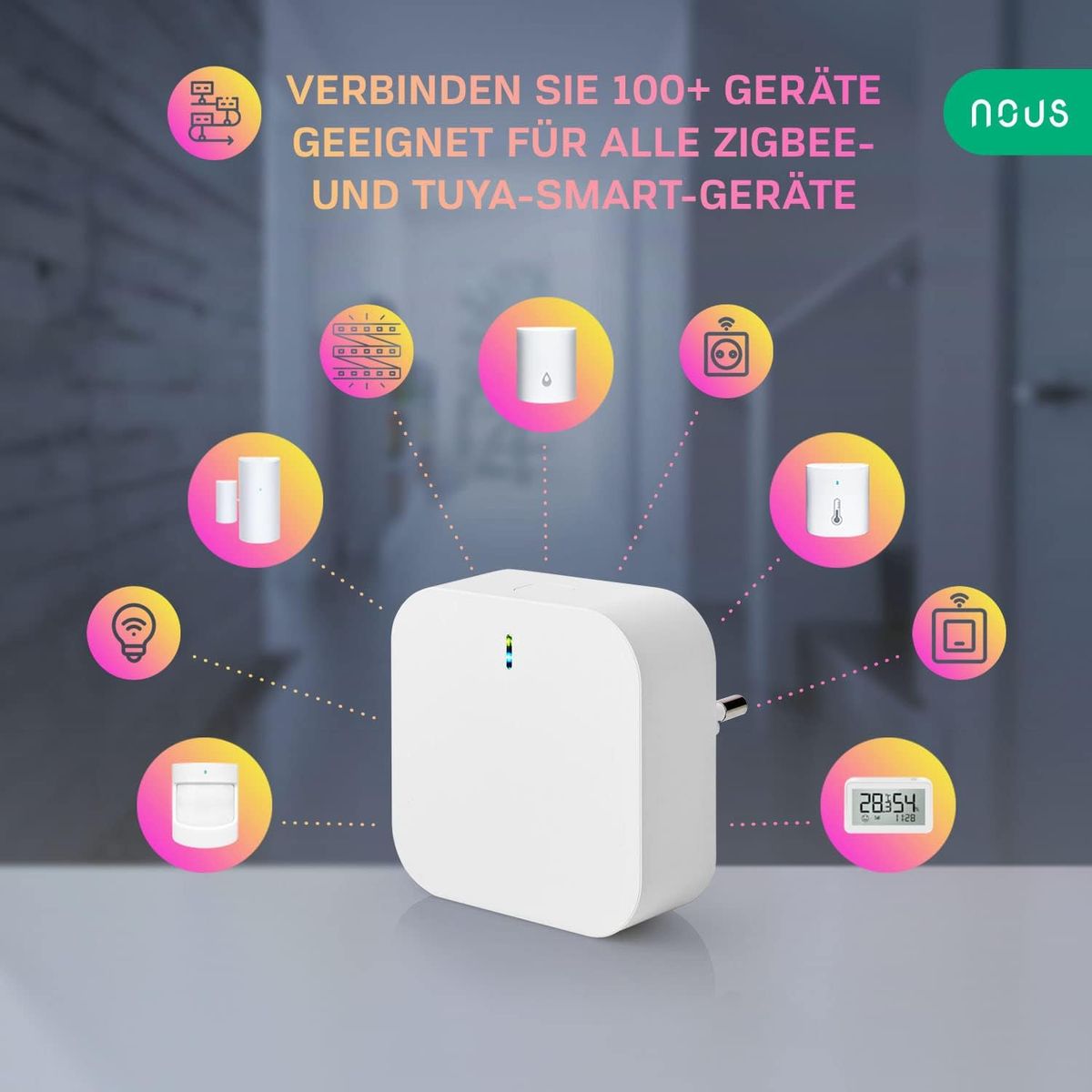 NOUS E1 ZigBee Gateway, ZigBee Hub/Bluetooth Hub, ZigBee Bridge, ZigBee Smart Home, ZigBee Gateway Alexa, Gateway ZigBee Smart Home, ZigBee 3.0, Bluetooth, Smart Life/Tuya App