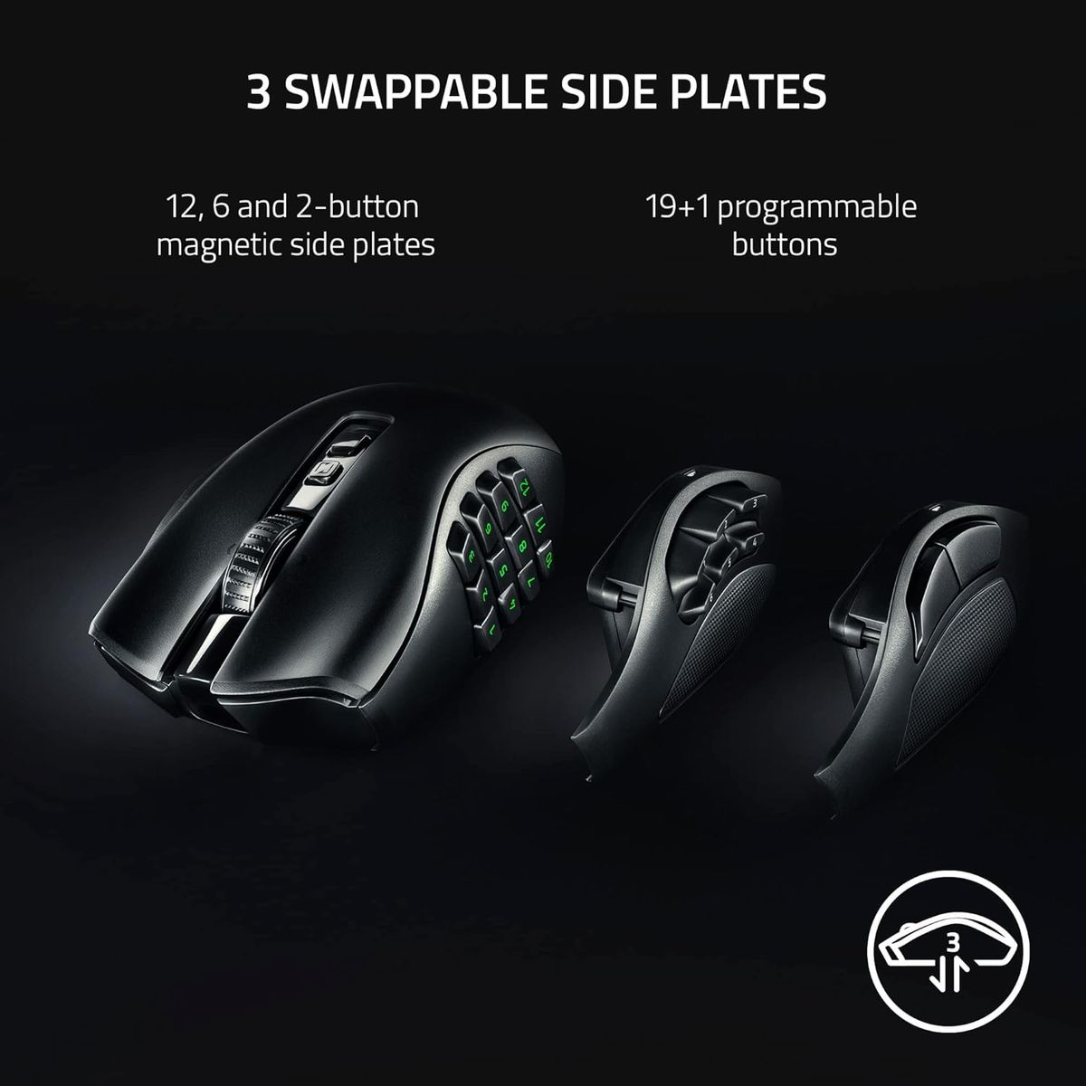 Razer Naga V2 Pro kabellose Gaming-Maus: austauschbare Seitenplatte mit 2, 6, 12 Tasten-Konfigurationen – Focus + 20K DPI optischer Sensor – schnellster Gaming-Maus-Schalter – Chroma-RGB-Beleuchtung