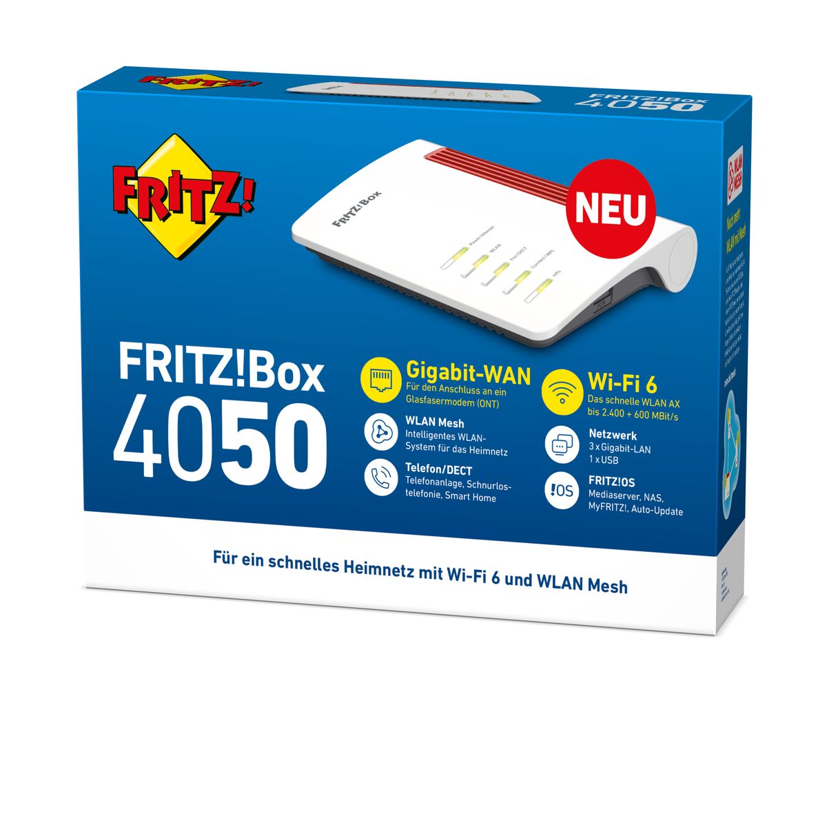 AVM FRITZ!Box 4050 WLAN-Router Wi-Fi 6 (802.11ax) Dual-Band 2400 Mbit/s Gigabit Ethernet DECT USB RJ11