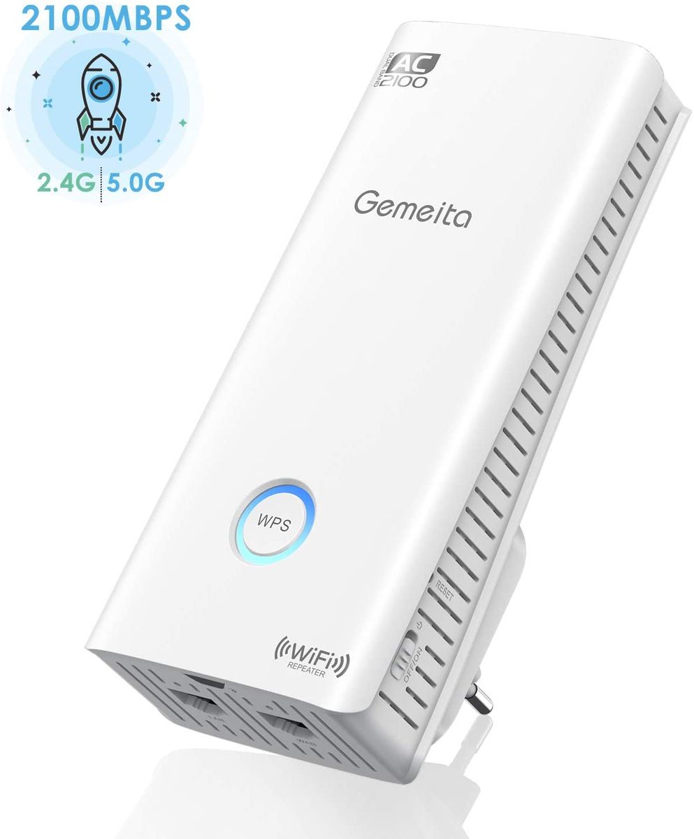 Gemeita WLAN Repeater 300 Mbit/s WLAN Amplifier WiFi Signal Amplifier with Dual Antenna and Condition Indicator, WPS,AP/Router/Repeater/Client 4-in-1 Mode, Compatible with All Common Routers