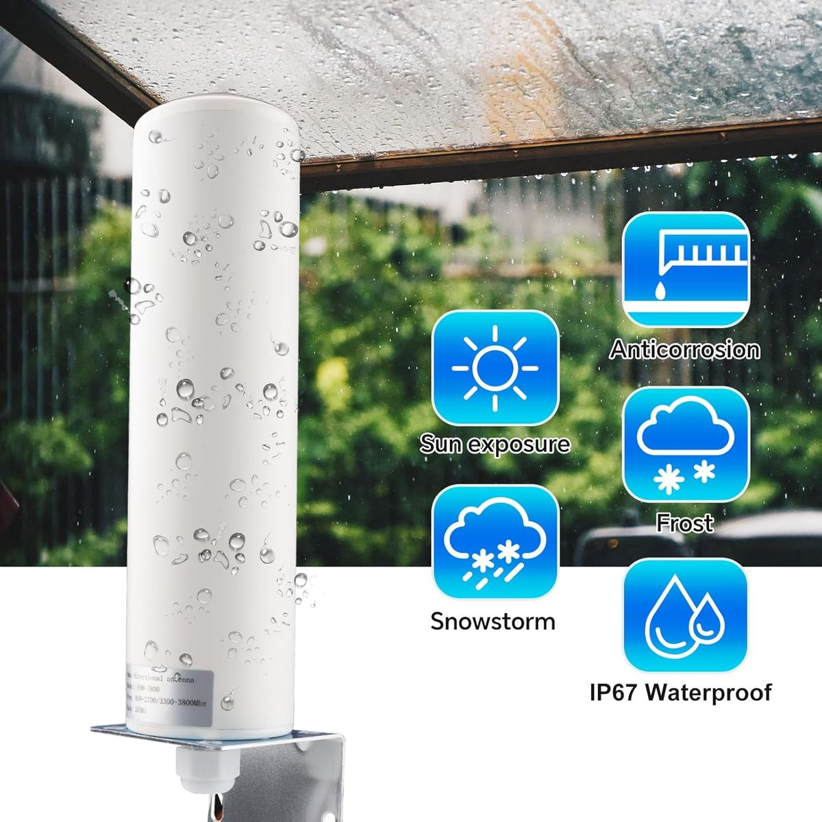 Boobrie 698-3800 4G/5G LTE Outdoor-Antenne 10 dBi Dual SMA 5 m RG58 SMA-auf-TS9 Adapter 698–2700/3300–3800 MHz Omni IP67 für Router & Hotspot