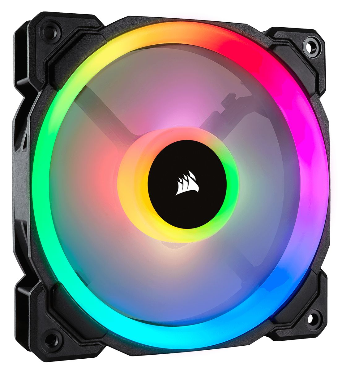 Corsair LL120 RGB 120 mm Gehäuselüfter, PWM, Hydrauliklager, 600-1500 RPM, 24,8 dB, RGB-Beleuchtung, schwarz/weiß