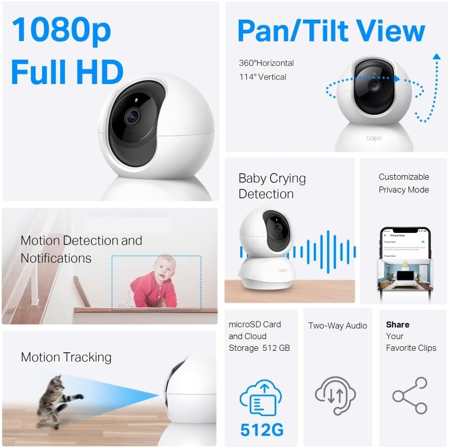 TP-Link Tapo C200P2 Sphärisch IP-Sicherheitskamera Drinnen 1920 x 1080 Pixel Tisch/Bank