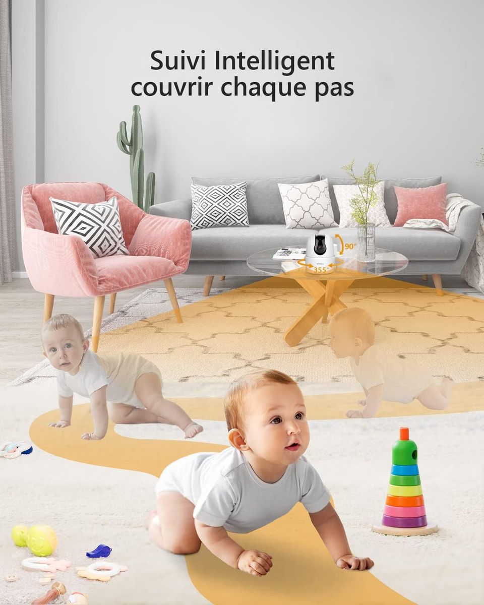 Imou Caméra Surveillance WiFi Intérieure Caméra 360° Connectée Smartphone 1080P avec Détection Humaine AI Suivi Intelligent Sirène Audio Bidirectionnel Compatible Alexa pour Bébé/Animaux