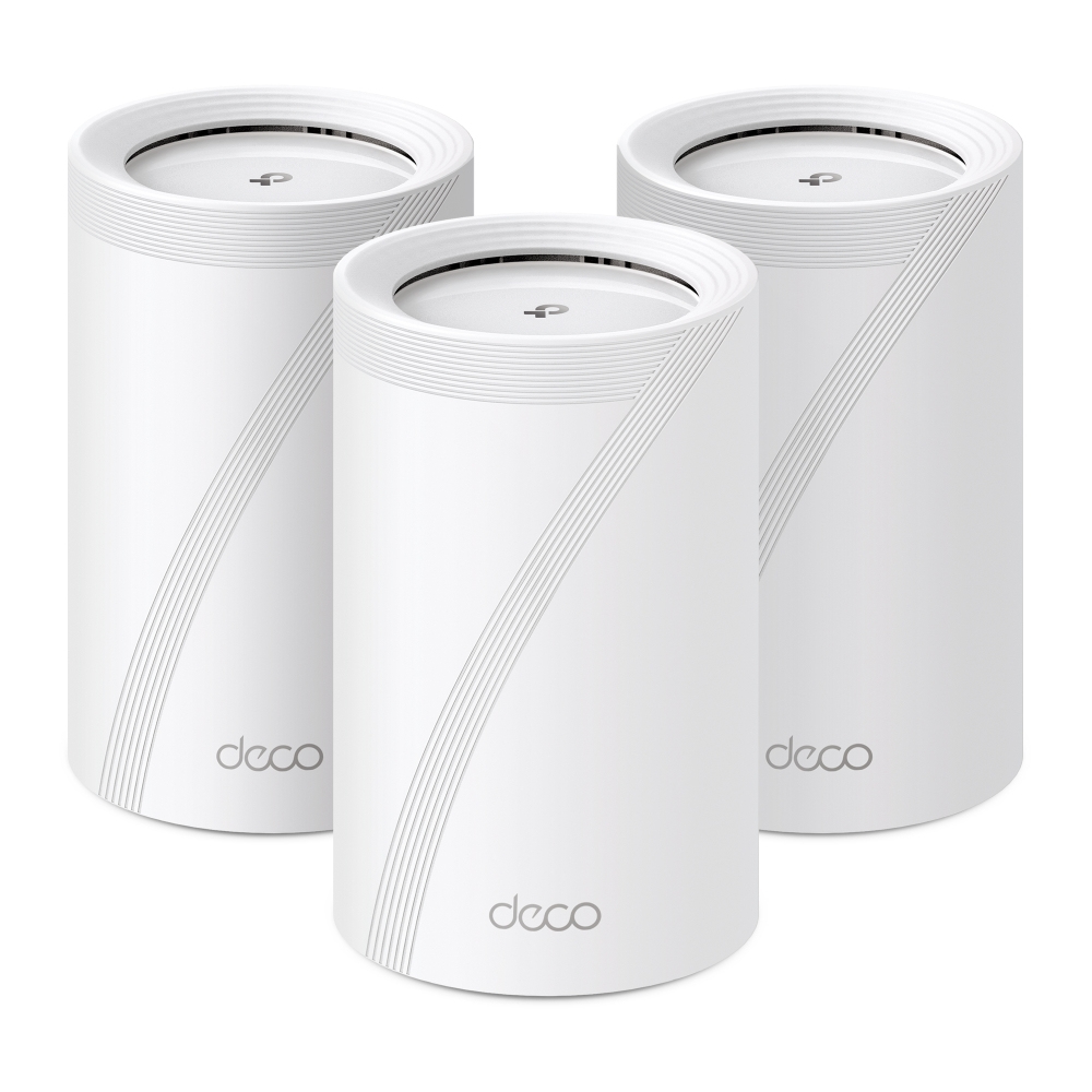 TP-Link Deco BE65 Mesh-System, 3er-Pack, Tri-Band (2,4/5/6 GHz) Wi‑Fi 7 (802.11be) 9214 Mbit/s, Weiß, EU V1.0