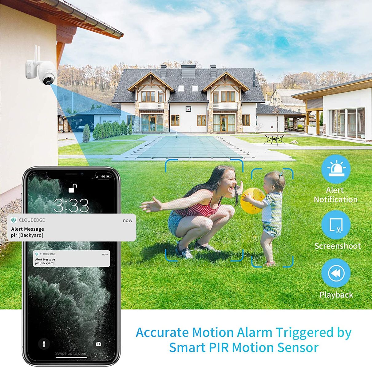 Zeetopin Security Camera Outdoor Battery 15000mAh 355/140 Pivoting with Solar Panel,1080p FHD WLAN IP Camera,Pan Tilt,4DB Wireless Antenna,PIR Motion Detector,2-way Audio,Night Vision,IP66 Waterproof