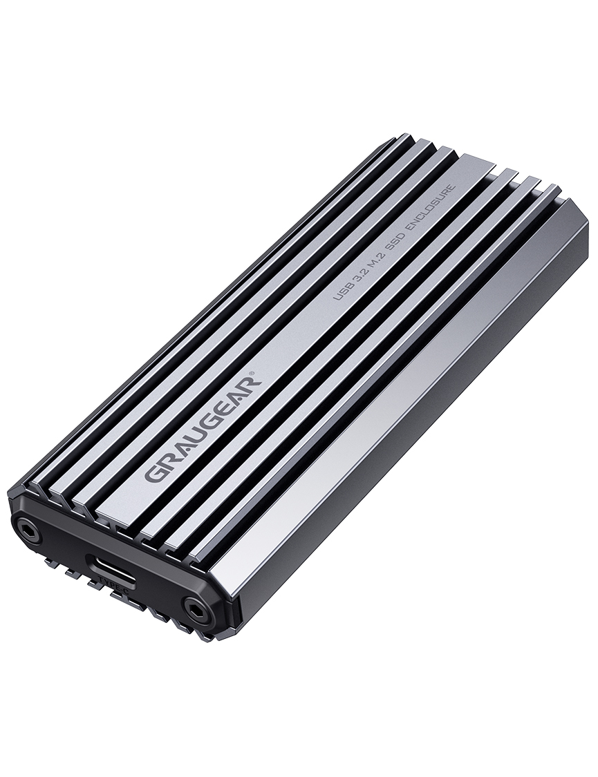 GRAUGEAR Aluminium-Gehäuse f. M.2 NVMe SSD, USB3.2 Gen2 10Gbit/s, 2xKabel USB-C & USB-A, M.2-PCIe-SSD 2280,2260,2242,2230, Spritzwasser geschützt IP66 Single