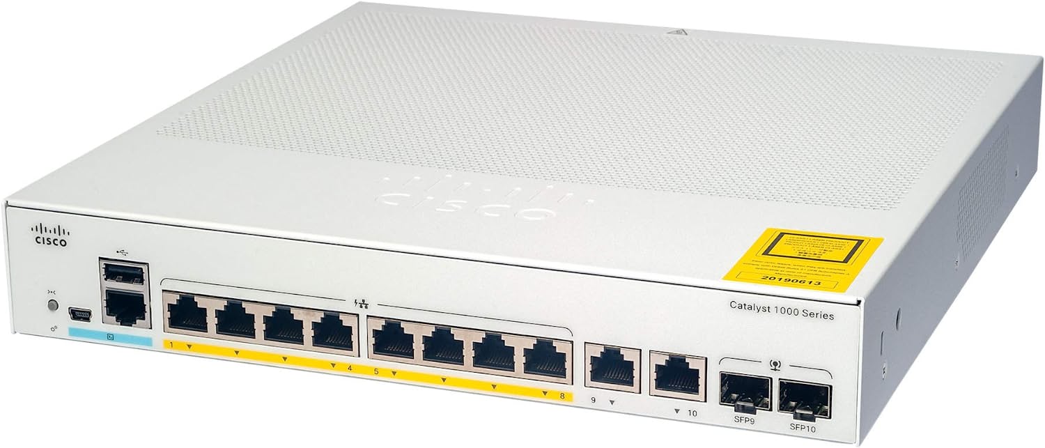 Cisco Systems Catalyst 1000-8T-2G-L Netzwerk-Switch, 8 Gigabit Ethernet (GbE)-Ports, 2X 1G-SFP/RJ-45-Kombi-Ports, lüfterloser Betrieb,-8T-2G-L) grau