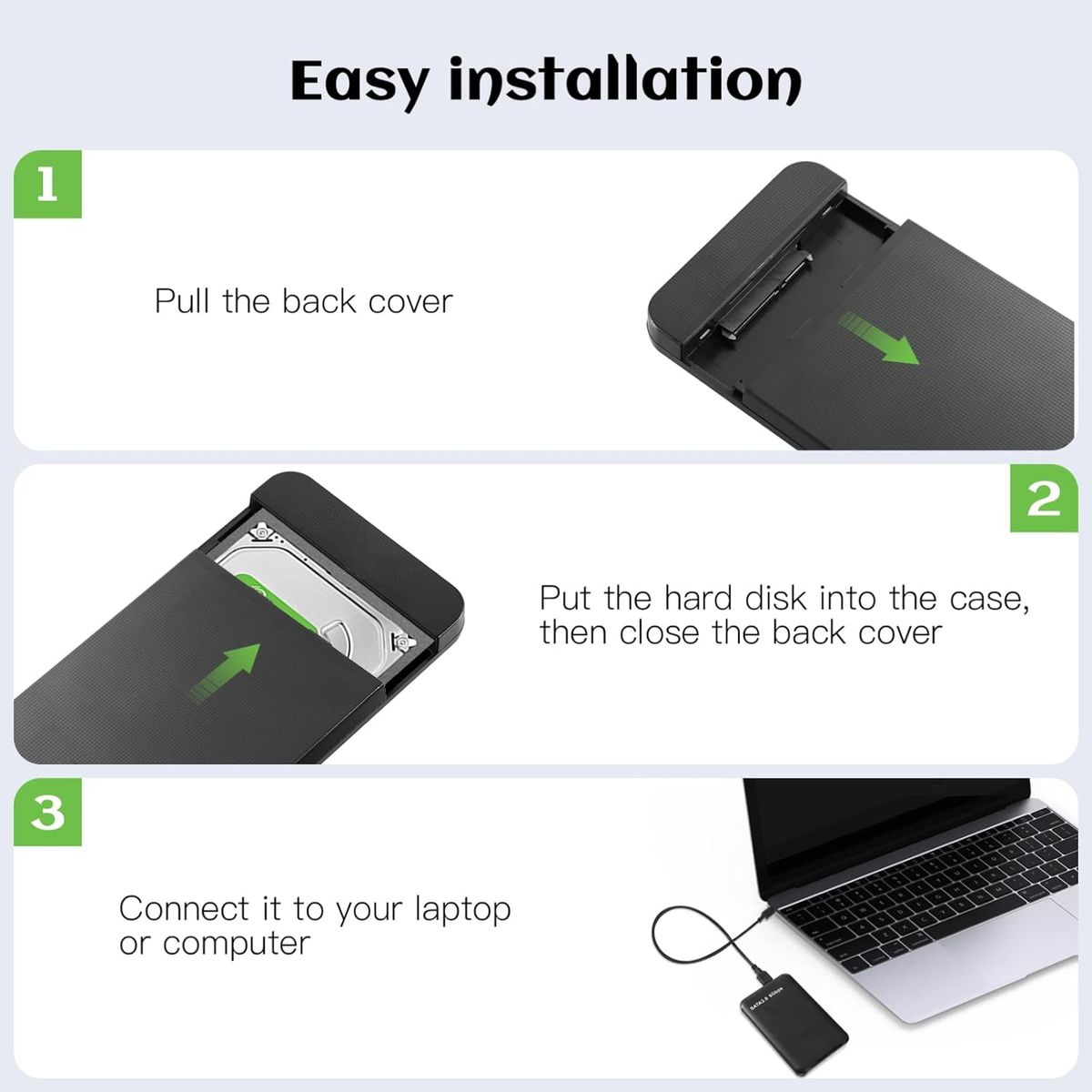 Solustre Externe Festplatte, tragbar, Mobile Festplatte, hohe Geschwindigkeit, Usb3.0 unterstützt Festplatte 3 TB für PC, Desktop, Laptop und mehr (weiß) schwarz Schwarz 12,5 * 8 cm