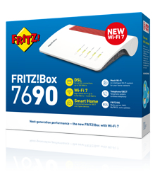 AVM FRITZ!Box 7690 International DSL-Router Wi‑Fi 7 (802.11be) Dual-Band 5760 Mbit/s, 2.5 Gigabit Ethernet WAN, DECT, USB, Weiß