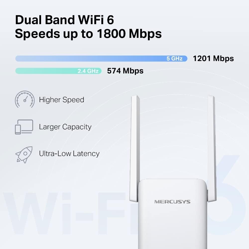 Mercusys ME70X AX1800 Wi-Fi 6 Range Extender 1800Mbps Dual Band WLAN Repeater MU-MIMO White v1.0