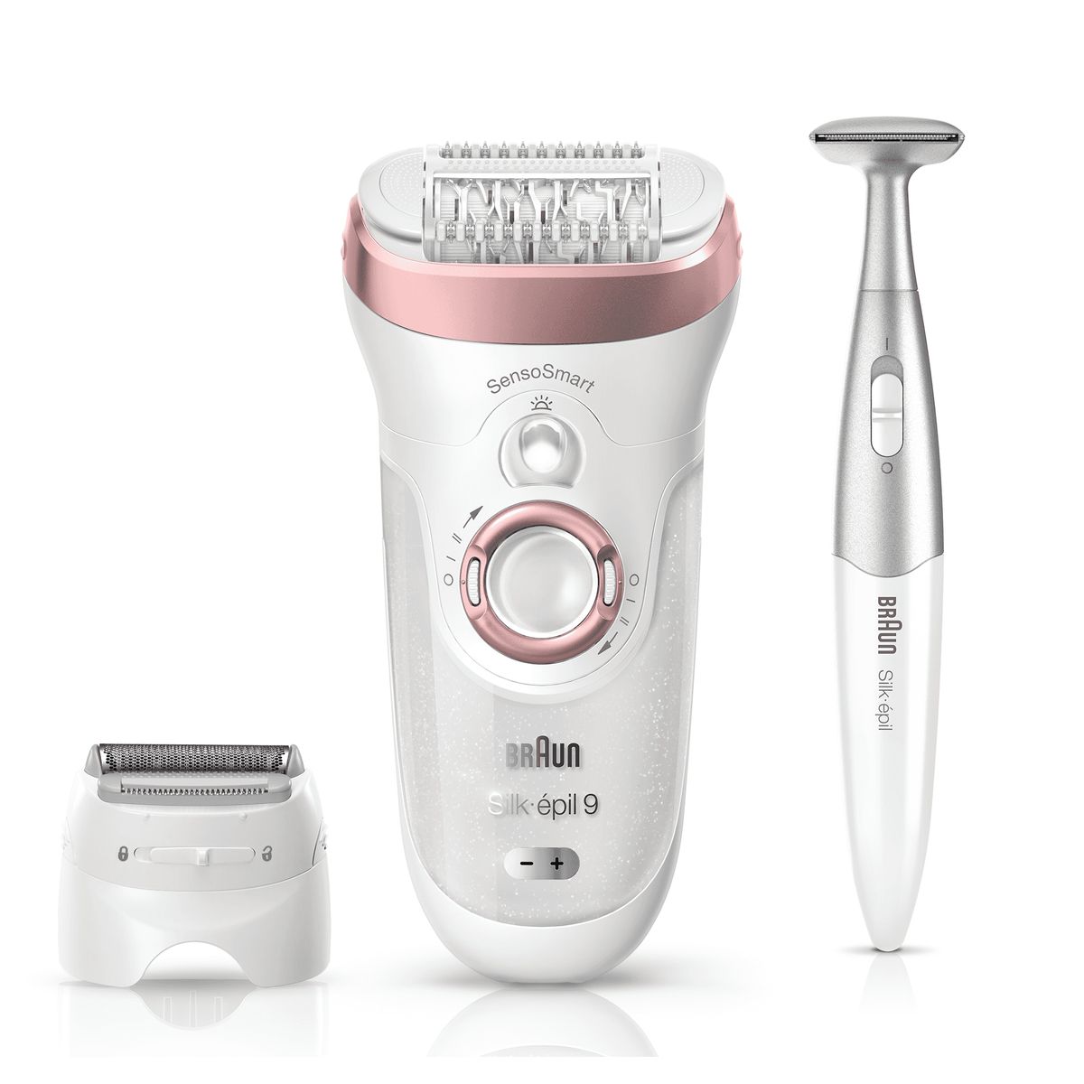 Braun Silk-epil 9-890, epilator for long-lasting hair removal, cordless wet & dry epilator for women, incl. Bikini trimmer and various attachments, white / rose gold