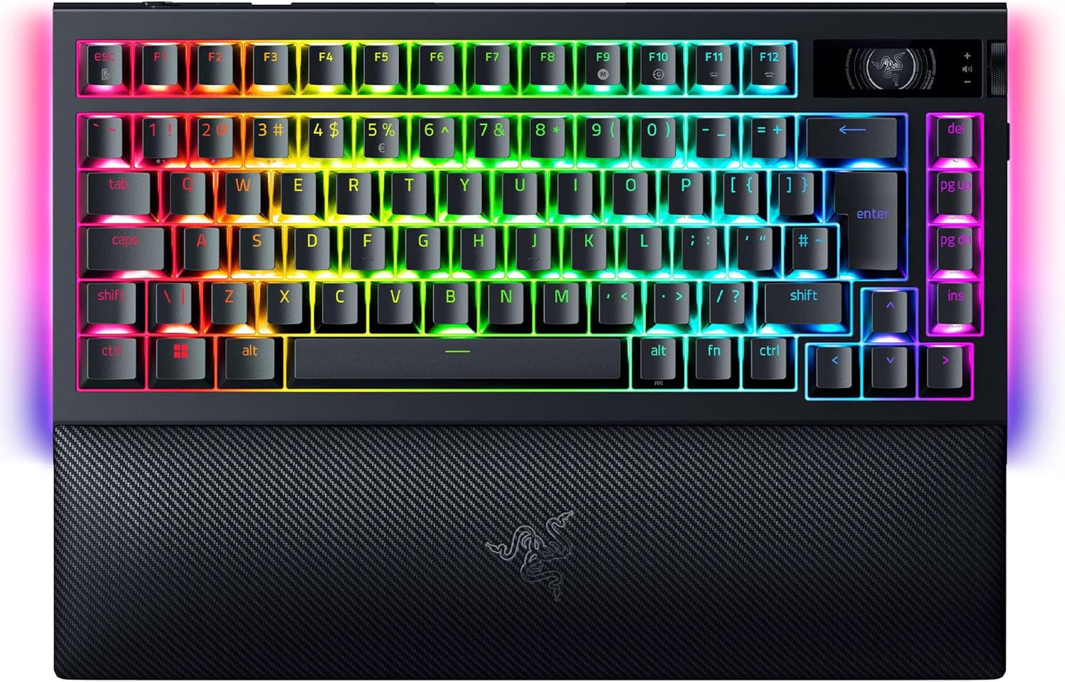Razer BlackWidow V4 Pro 75% - Kabellose Hot-Swap-Gaming-Tastatur - OLED-Display (Befehlsrad, 4K Hz & Bluetooth-Konnektivitu00e4t, magnetische Handballenauflage) Schwarz - (USA Layout - QWERTY)