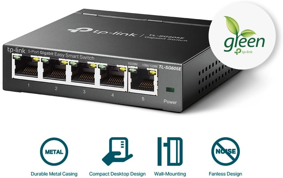 TP-Link TL-SG605E 5-Ports Gigabit Easy Smart Managed Netzwerk Switch(Plug-and-Play,Metallgehäuse, QoS, IGMP-Snooping,VLAN, zentrales Management, energieeffizient) 5-Port Managed