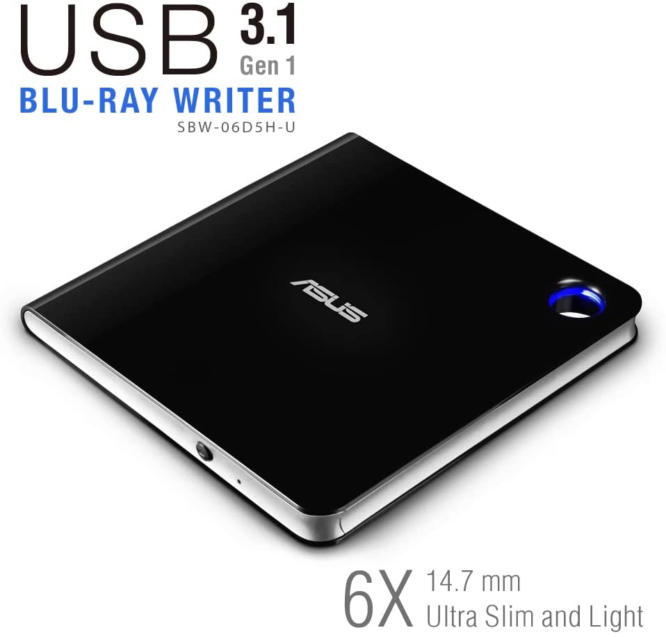 ASUS SBW-06D5H-U BDXL Extern Ultra Slim Blu-ray und MDisc Brenner (USB 3.1, USB-C, 2 Kabel) schwarz
