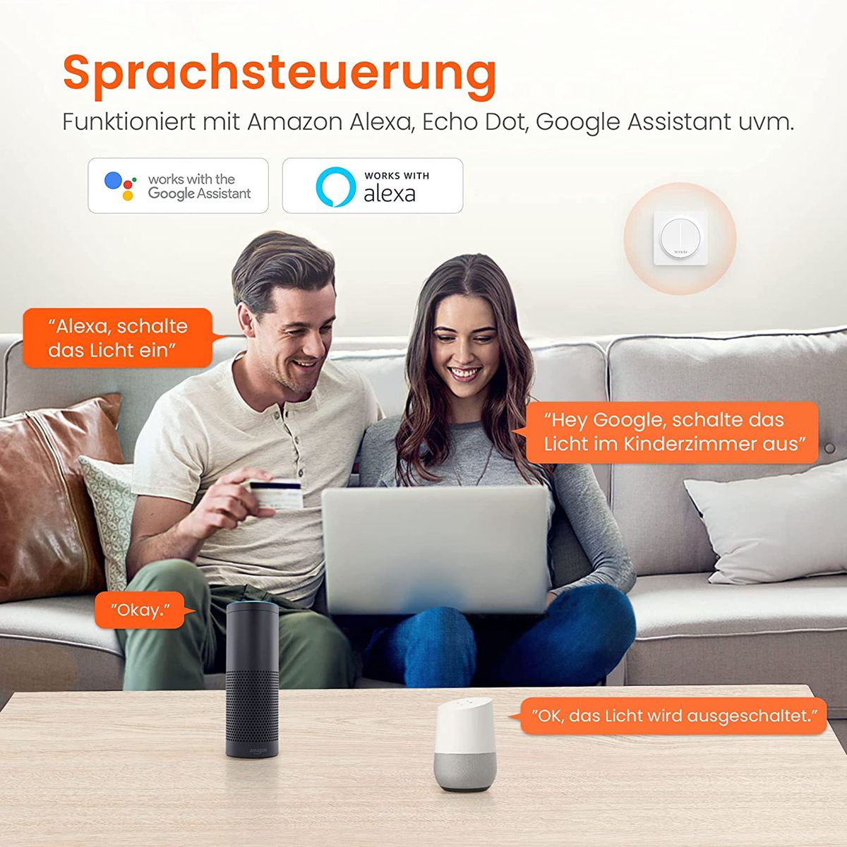 Tenda SS9 Smart Dimmer Lichtschalter- Intelligenter WLAN Lichtschalter mit Touch Panel and Timer, APP/Voice Control, kompatible mit Alexa and Google, Wandschalter, einpolig, benötigt Neutralleiter SS9 dimmbar