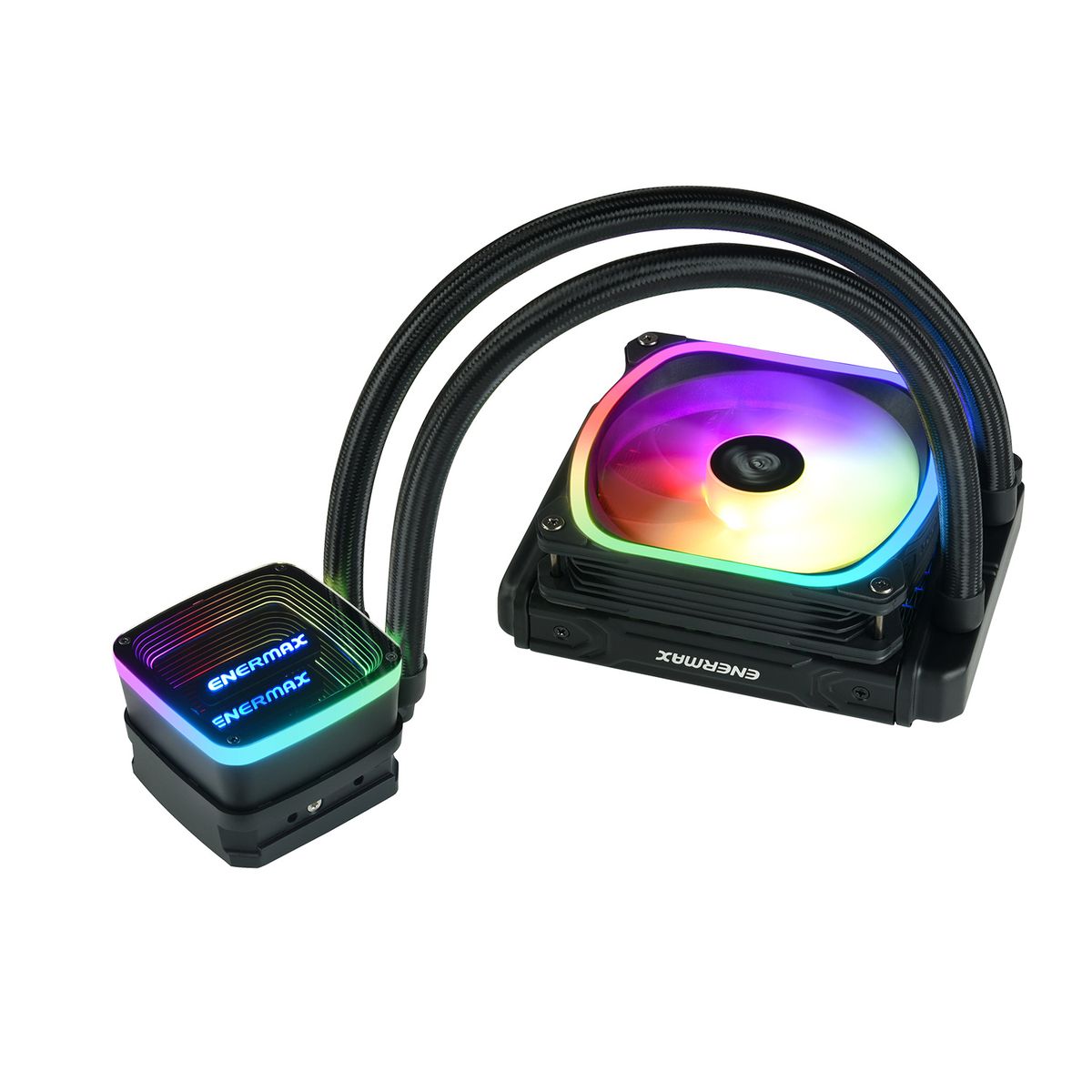 Enermax ELC-AQFA120-SQA AIO-Flüssigkeitskühlung 120 mm, RGB-Lüfter, 40 cm Schläuche, 12 V Pumpe, Intel LGA 1700 & AMD AM5 kompatibel, Schwarz
