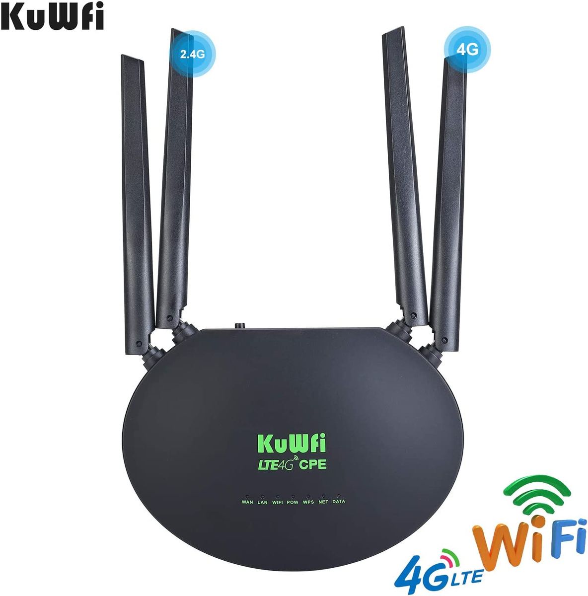 KuWFi Router 4G LTE WLAN CPE 4G LTE entsperrt 300 Mbit/s Slot für SIM-Karte 4 Stück leistungsstarke WiFi-Antenne nicht abnehmbar Cat4 150 Mbps Wi-Fi teilen 32 Benutzer