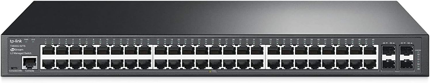 TP-Link T2600G-52TS V3.0 Managed L2+ Switch, 48x Gigabit + 4x SFP, 1U Rack, Schwarz, Netzteil