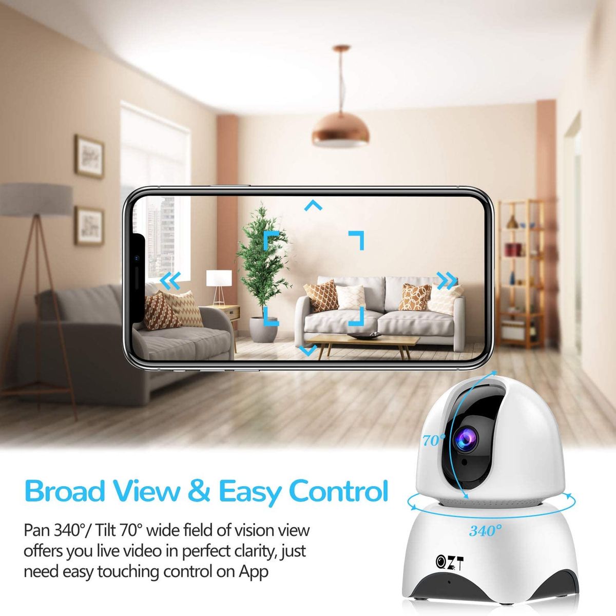 QZT 1080P surveillance camera night vision panorama motion detection app control