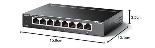 TP-Link TL-SG108S(UN) V1.0 Omada 8-Port Gigabit Desktop-Switch, Unmanaged, 8x 10/100/1000 Mbit/s, DC-Netzteil, energieeffizient, schwarz