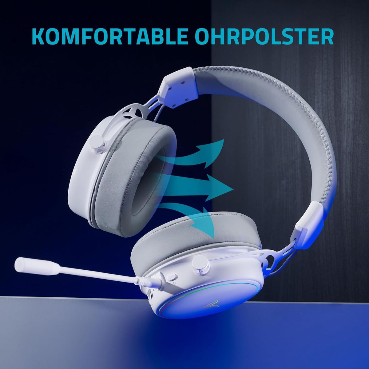 Rapoo VH800 kabelloses Gaming Over-Ear Headset, Flexibles Mikrofon mit Stummschaltung, Ohrpolster Kunstleder, 46h Akku, Headphone Bluetooth und 2,4Ghz PC/Mac/Xbox One/PS4/Nintendo Switch - White