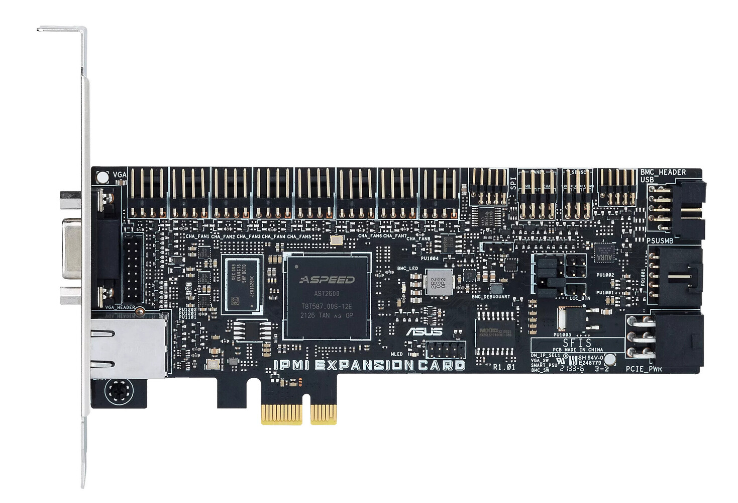 ASUS 90MC0AH0-MVUBY0 IPMI-Expansion-Card, PCIe Schnittstellenkarte, RJ-45 & VGA, eingebaut, Schwarz/Silber