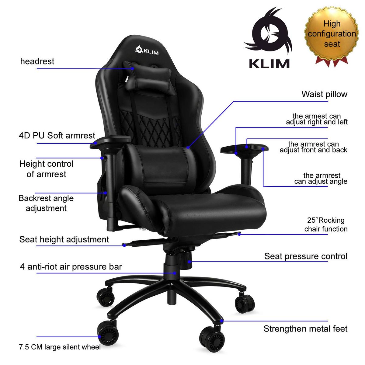 KLIM Esports Gaming Chair Fully Adjustable