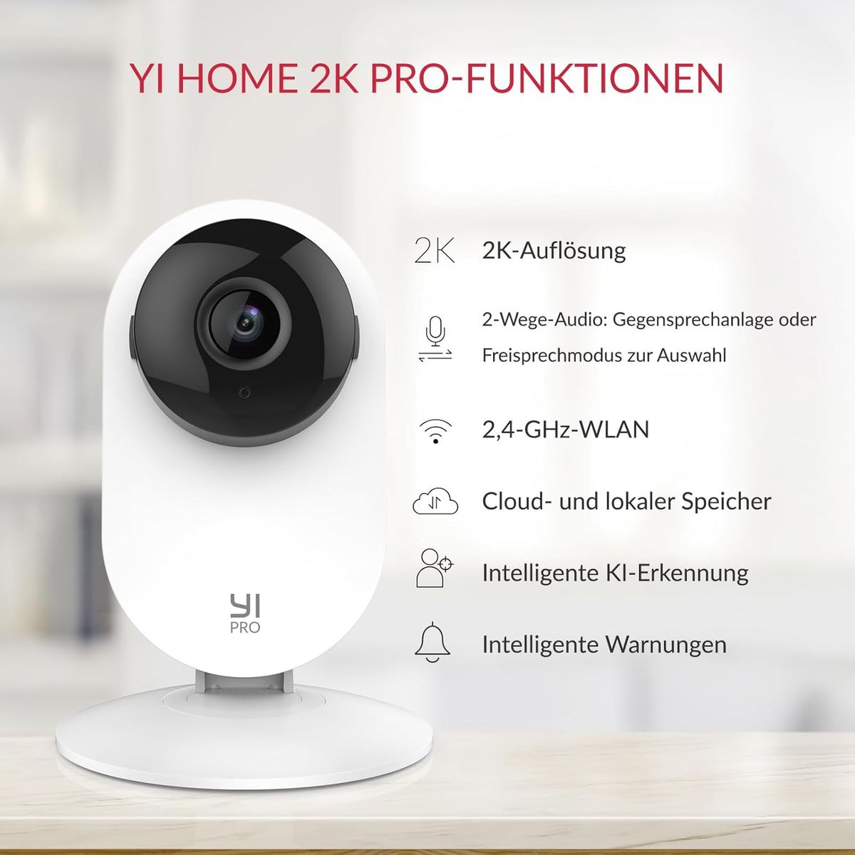 YI YYS.62121 2K Pro Innen-Überwachungskamera, KI-Personenerkennung, Bewegungserkennung, Nachtsicht, Zwei-Wege-Audio, Babyphone, Alexa, WLAN, EU