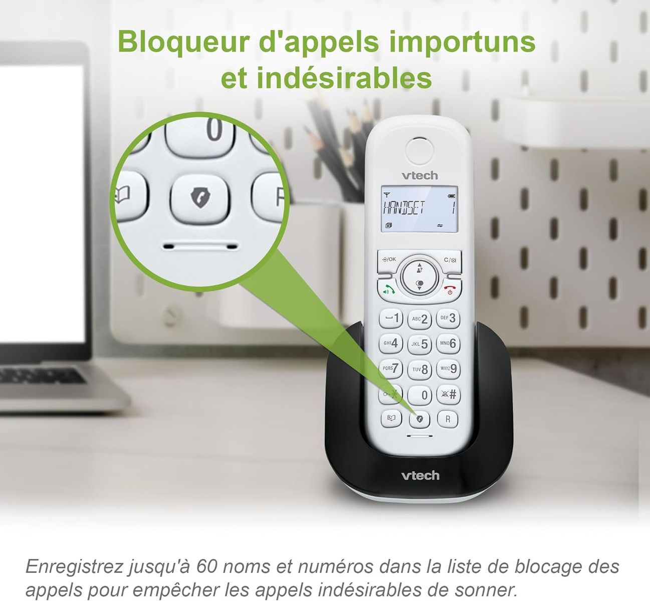 VTech CS1500 Schnurloses DECT-Telefon mit Anrufsperre, Anrufer-ID/Anklopfen, Freisprecheinrichtung, beleuchtetem Display und Tastatur