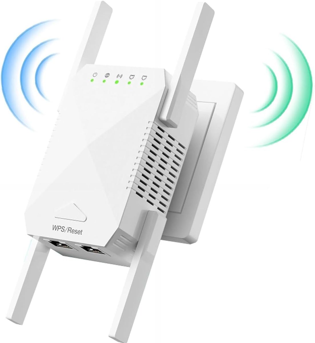 Generic LCX-ZJ300-002 WiFi Extender 1200 Mbps Dual-Band (2,4/5 GHz) Repeater, 4 Antennen, 360°, bis 910 m², Weiß, EU