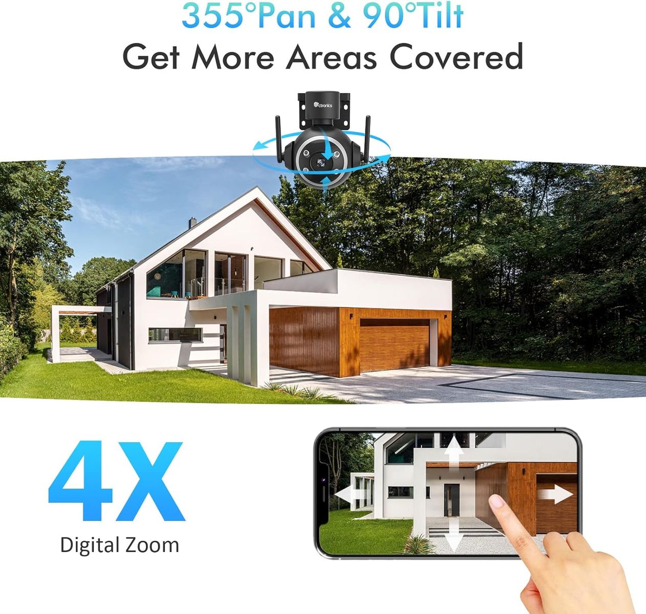 ctronics 2.5K 4MP Überwachungskamera Aussen WLAN 2,4/5GHz, PTZ WiFi IP Kamera Outdoor mit Automatische Verfolgung Personenerkennung Farbiger Nachtsicht 355°/90° Schwenkbar Zwei-Wege-Audio Schwarz