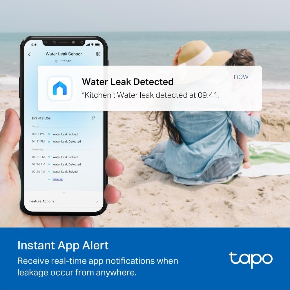 TP-Link T300 Smarter Wasserleck-Sensor, Hub erforderlich, eingebaute 90Db einstellbare Sirene, Sensor & APP & Hub-Alarm, IP67 wasserdicht, Flexible Platzierung Sensor Smart Wasserlecksensor