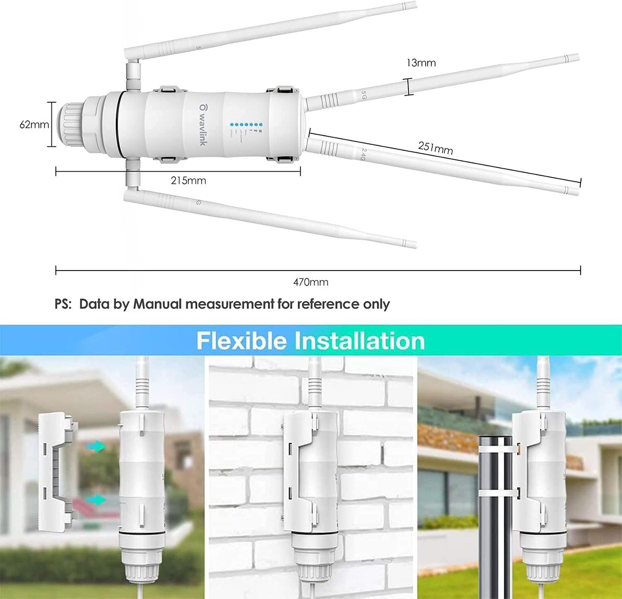 TamperSeals Dualband 2.4+5G 1200Mbit/s Outdoor WLAN Access Point/Wireless Mesh Repeater/WiFi Extender (1xGigabit LAN-Port, 24V Passiv PoE, 2x2 MIMO, Hohe Reichweite 500m, Wetterfestes, 4x7dBi Antennen, WN572HP3)