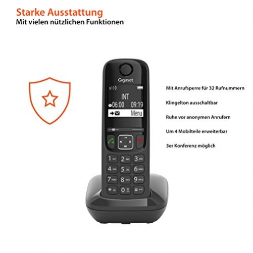 Gigaset AS690 Festnetz-/Schnurlostelefon ohne Anrufbeantworter (DECT-Telefon mit Freisprechfunktion, grou00dfes Display, grou00dfe Tasten) schwarz - Plug-Type C (EU)