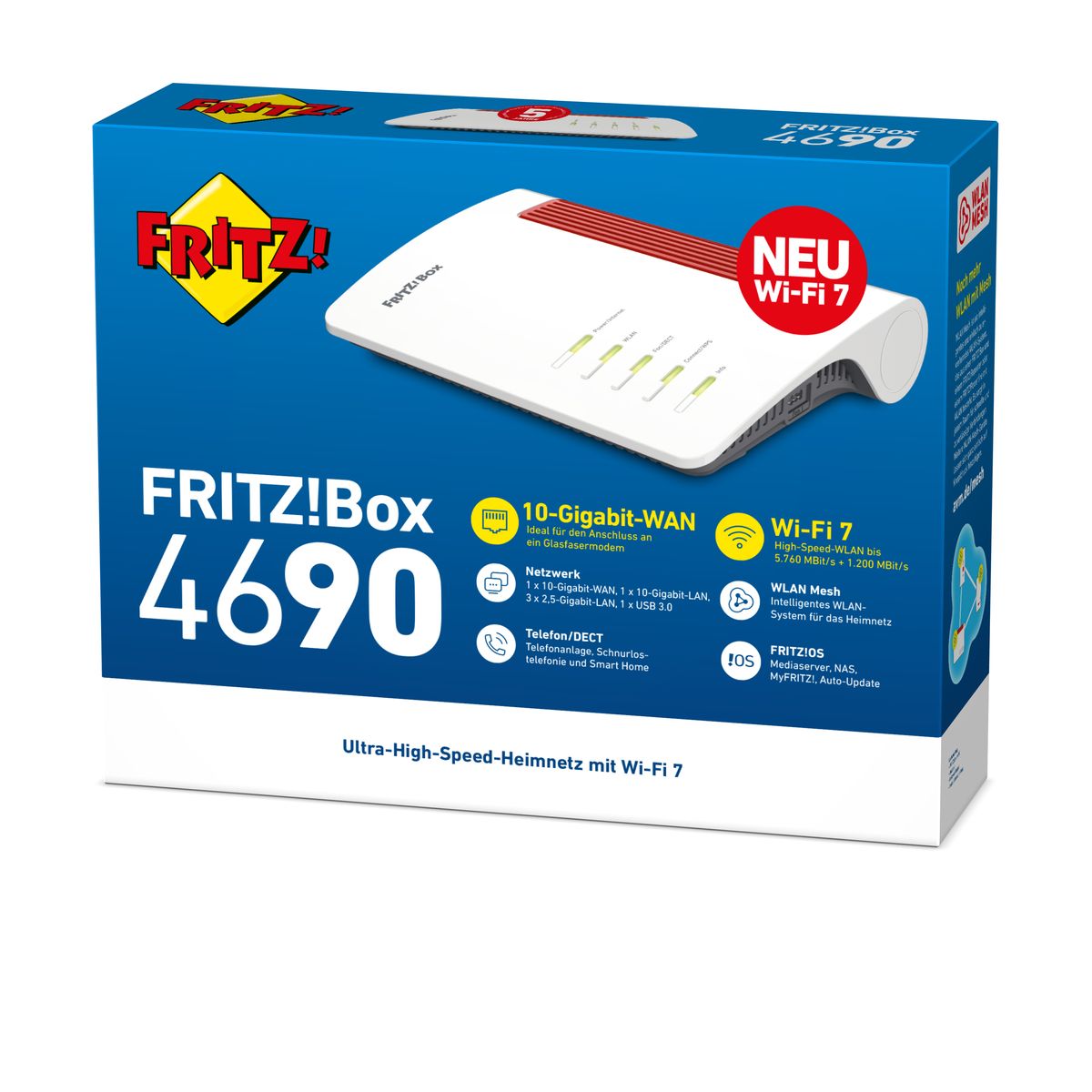 AVM FRITZ!Box 4690 WLAN-Router Wi‑Fi 7 Dual-Band 2,4/5 GHz Multi-Gig 10G WAN & LAN 3x2,5G LAN DECT USB Mesh Rot/Weiß
