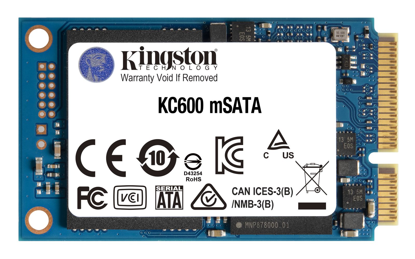Kingston KC600 512 GB mSATA SSD, SATA III, 3D TLC, AES 256-Bit Hardwareverschlüsselung, 550/520 MB/s, 300 TBW