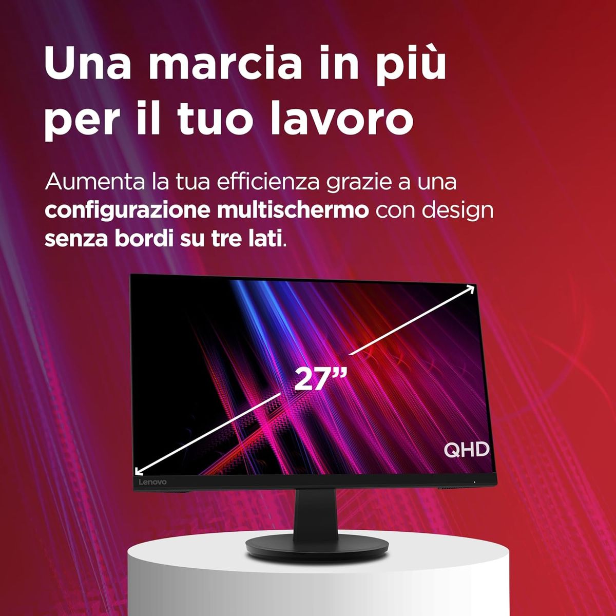 Lenovo N27q Monitor 27“ QHD (2560x1440) IPS, 4ms, 100Hz, HDR, Frameless, Regolabile, HDMI 2.1 + DP, Low Blue Light/Flicker Free, VESA 100x100