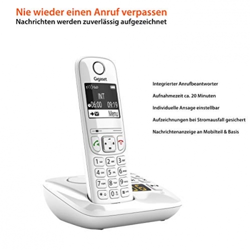 Gigaset AS690A Schnurlostelefon Anrufbeantworter DECT-Telefon Freisprechfunktion Weiß