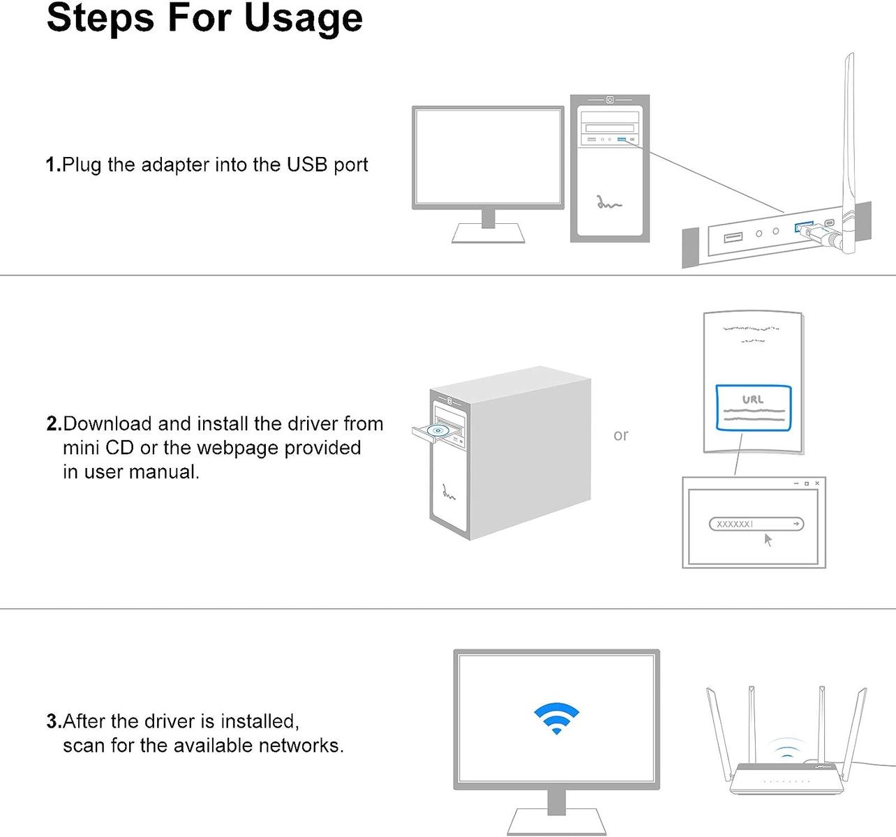 Techkey WLAN Stick 1200 Mbit/s, Techkey USB 3.0 WLAN Adapter 802.11 AC Dualband WiFi Adapter 2,42 GHz / 300 Mbit/s 5,8 GHz / 866 Mbit/s 5dBi High Gain-Antenne für Windows 11-7 / XP / Vista / Mac OS 10.9-10.15 Schwarz