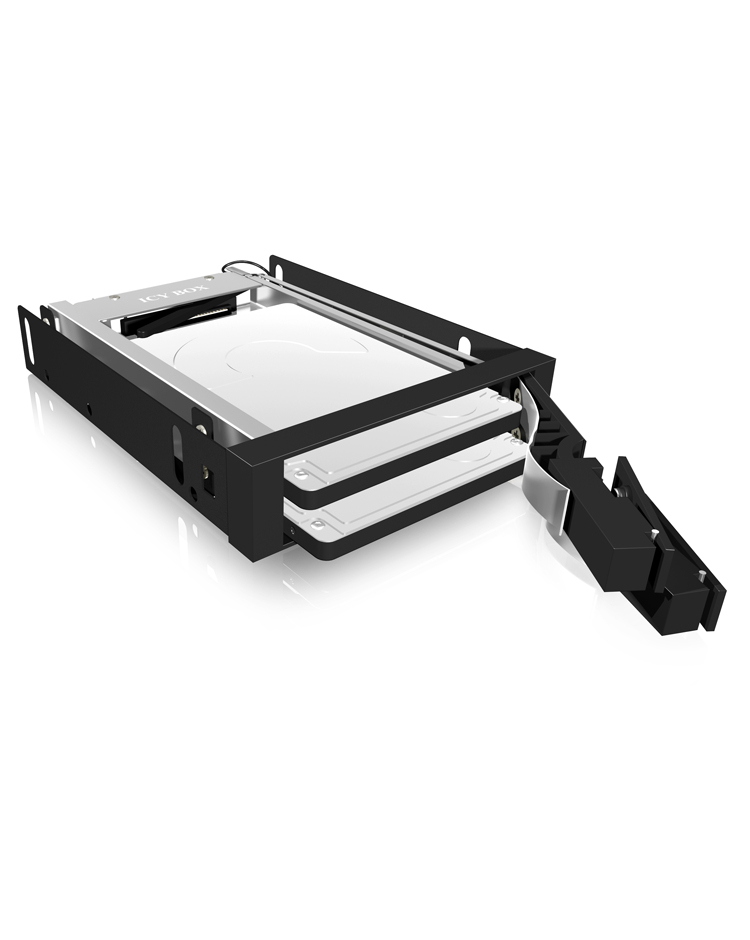 ICY BOX IB-2227StS 2-bay 2,5" SATA Mobile Rack für 3,5" Schacht, Hot-Swap, 6 Gbit/s, Sperrschloss, schwarz, optional 30 mm Lüfter
