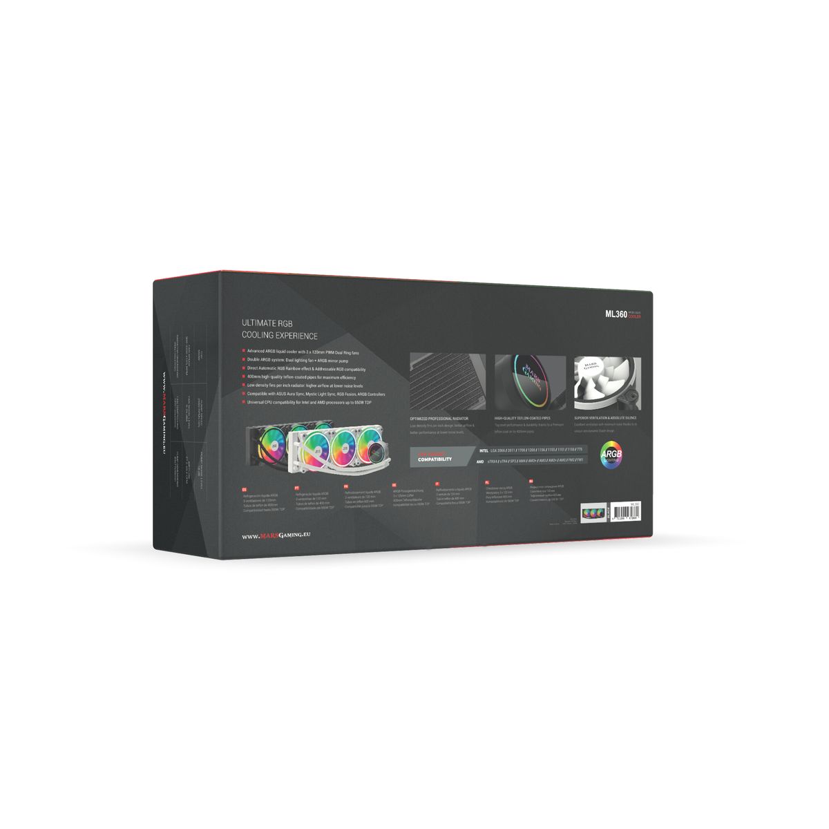 Mars Gaming ML360, Flüssigkeitsgekühlt, TDP 550W, 3x Dual ARGB Lüfter, Schwarz