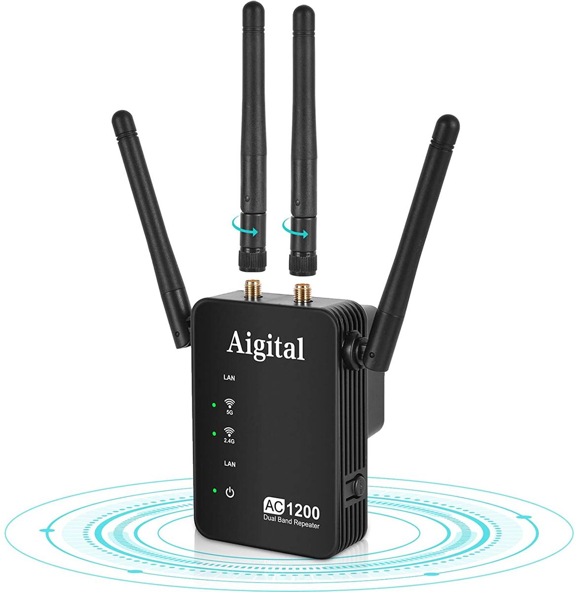 Aigital WLAN Repeater 1200 Mbit/s Super Boost WLAN Amplifier with LAN / Wan Connection and 4 Removable Antennas, Wireless Access Point Dual Band 867 Mbps 5 GHz & 300 Mbps 2.4 GHz