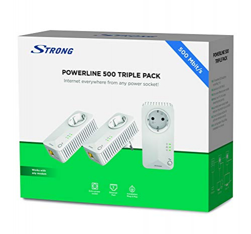 Strong Powerline 500 network adapter set of 3 (3 Powerlan adapters, up to 500 Mbit/S, LAN network from the socket, Fast Ethernet LAN) White